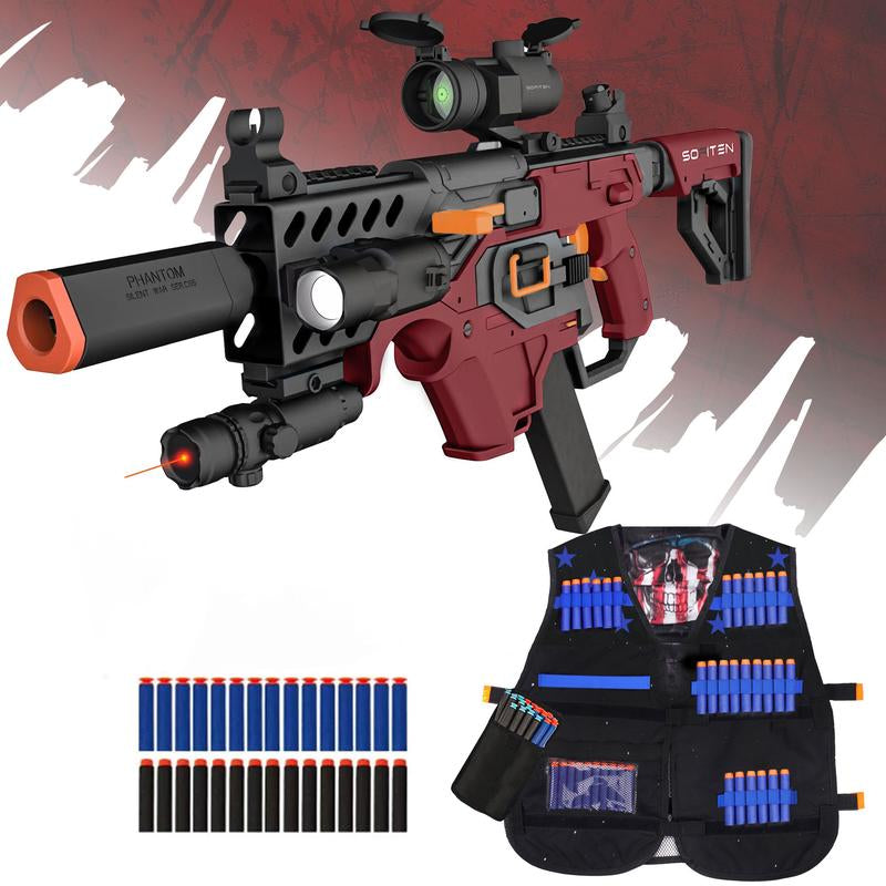 SOFITEN VIKTOR N-X,Toy Automatic Sniper Rifle Toy Gun Set Foam Dart Blaster with Tactical Vest, Infrared, Flashlight, Power Indicator & Foldable Stock for Accuracy & Portability – Ideal for 8+, 120+ Darts,Outdoor Fun, Birthday Gift,Summer Toy