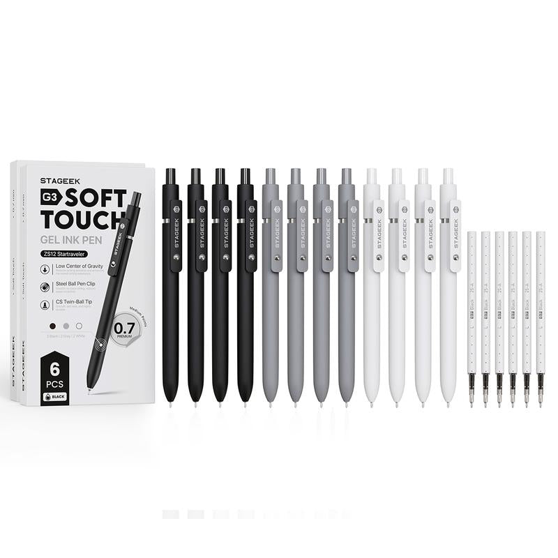 Black Gel Pens, 12Pcs 0.7Mm Gel Pens Fine Point with 3 Extra Refills, Quick Dry Retractable Gel Pen Set, Smooth Writing Pens for Office Work, Note Taking, Black Ink Pens for Men Women(Black)