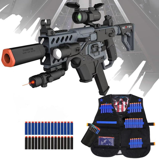 SOFITEN VIKTOR N-X,Toy Automatic Sniper Rifle Toy Gun Set Foam Dart Blaster with Tactical Vest, Infrared, Flashlight, Power Indicator & Foldable Stock for Accuracy & Portability – Ideal for 8+, 120+ Darts,Outdoor Fun, Birthday Gift,Summer Toy