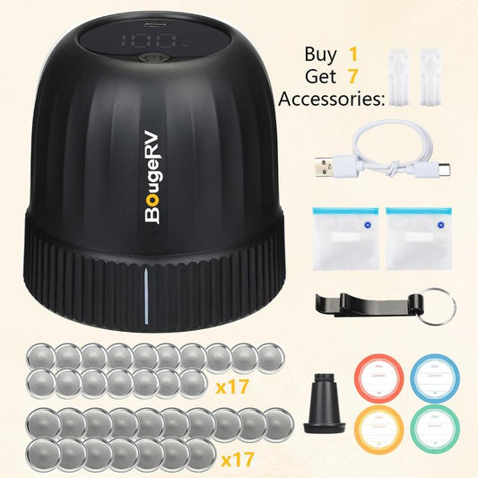 Bougerv Vacuum Sealer ​With 7 Free Accessories Kit ,Auto Stop Mason Jar Vacuum Sealer Kit, Portable Vacuum Sealer for Wide & Regular-Mouth Mason Jars, Electric Jar Vacuum Sealer for Food Storage,Canning Supplies,Firm Sealing, Kitchen Gadgets