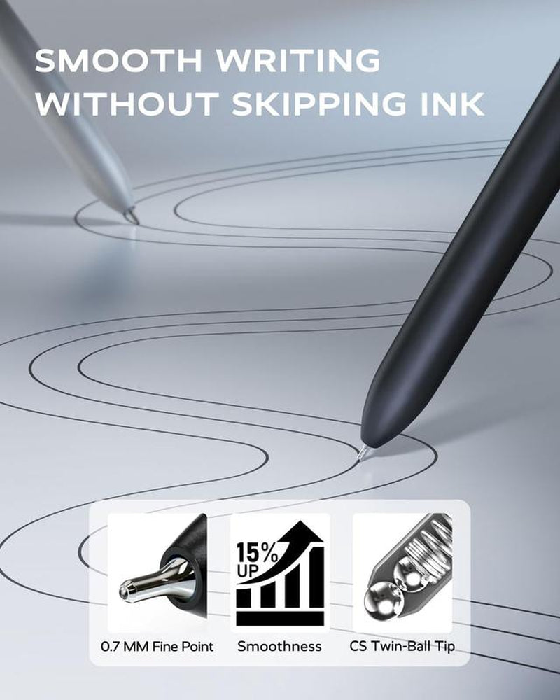Black Gel Pens, 12Pcs 0.7Mm Gel Pens Fine Point with 3 Extra Refills, Quick Dry Retractable Gel Pen Set, Smooth Writing Pens for Office Work, Note Taking, Black Ink Pens for Men Women(Black)