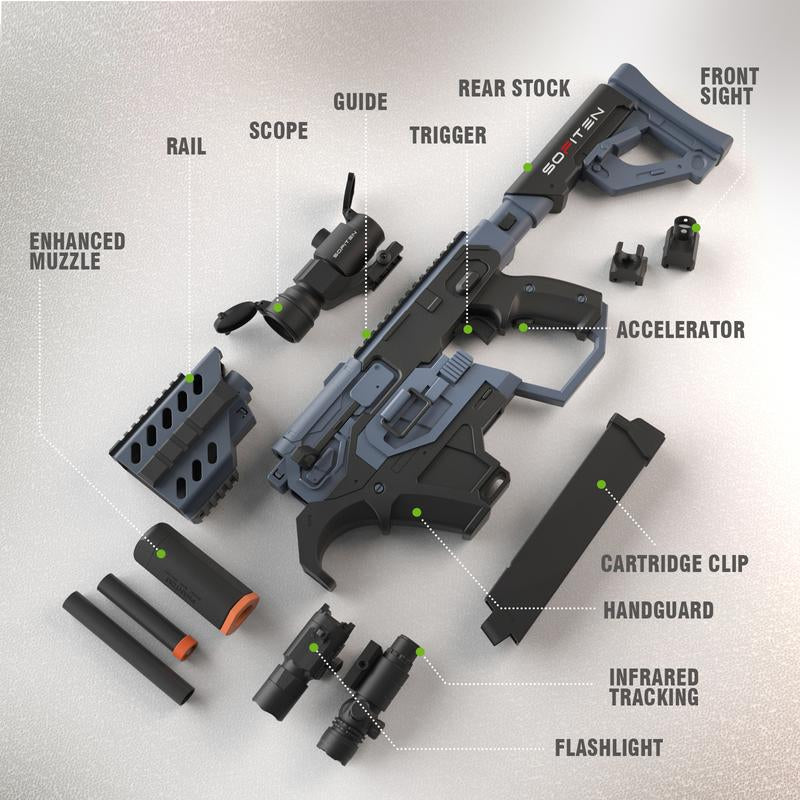 SOFITEN VIKTOR N-X,Toy Automatic Sniper Rifle Toy Gun Set Foam Dart Blaster with Tactical Vest, Infrared, Flashlight, Power Indicator & Foldable Stock for Accuracy & Portability – Ideal for 8+, 120+ Darts,Outdoor Fun, Birthday Gift,Summer Toy