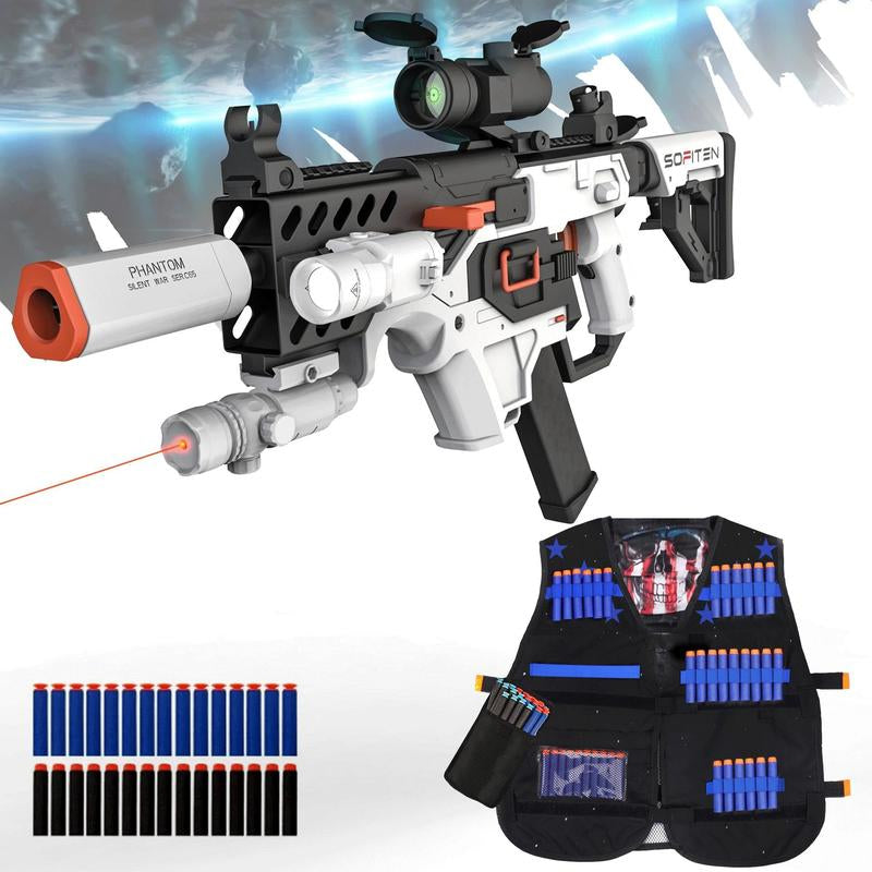 SOFITEN VIKTOR N-X,Toy Automatic Sniper Rifle Toy Gun Set Foam Dart Blaster with Tactical Vest, Infrared, Flashlight, Power Indicator & Foldable Stock for Accuracy & Portability – Ideal for 8+, 120+ Darts,Outdoor Fun, Birthday Gift,Summer Toy