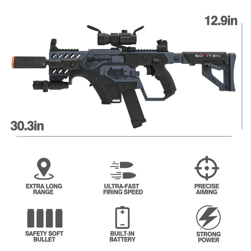 SOFITEN VIKTOR N-X,Toy Automatic Sniper Rifle Toy Gun Set Foam Dart Blaster with Tactical Vest, Infrared, Flashlight, Power Indicator & Foldable Stock for Accuracy & Portability – Ideal for 8+, 120+ Darts,Outdoor Fun, Birthday Gift,Summer Toy