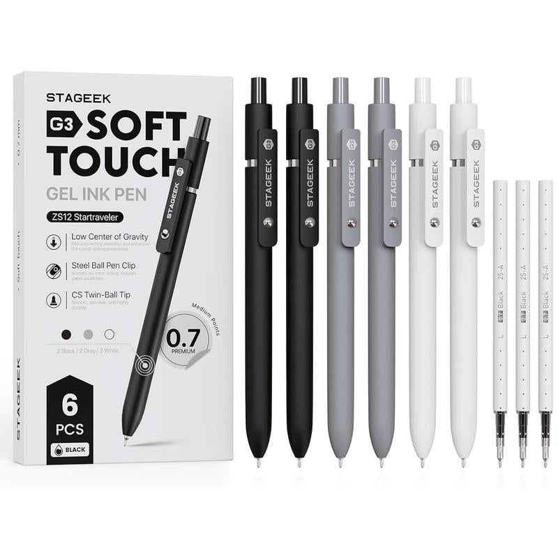 Black Gel Pens, 12Pcs 0.7Mm Gel Pens Fine Point with 3 Extra Refills, Quick Dry Retractable Gel Pen Set, Smooth Writing Pens for Office Work, Note Taking, Black Ink Pens for Men Women(Black)