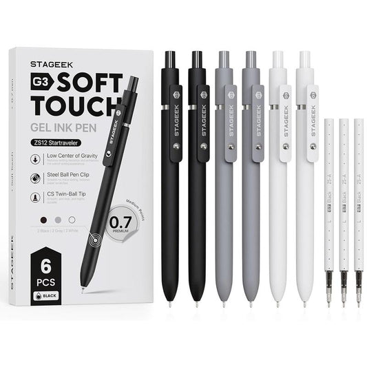 Black Gel Pens, 12Pcs 0.7Mm Gel Pens Fine Point with 3 Extra Refills, Quick Dry Retractable Gel Pen Set, Smooth Writing Pens for Office Work, Note Taking, Black Ink Pens for Men Women(Black)